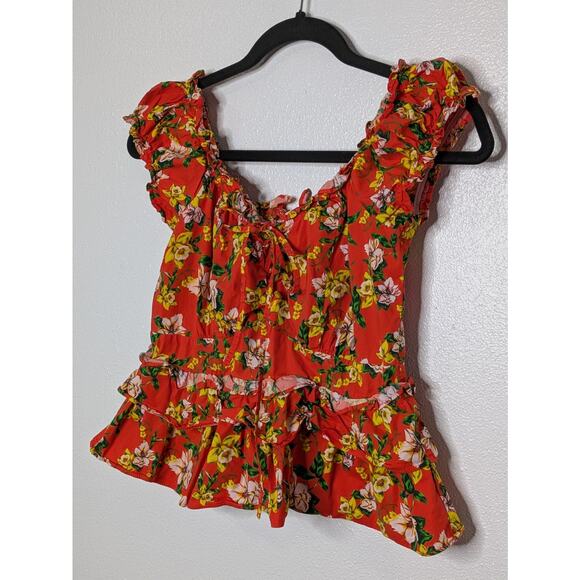 Marissa Webb Floral Print Blouse Women's Size 6 Ruffle Sleeve V Neck Spring - Picture 3 of 6